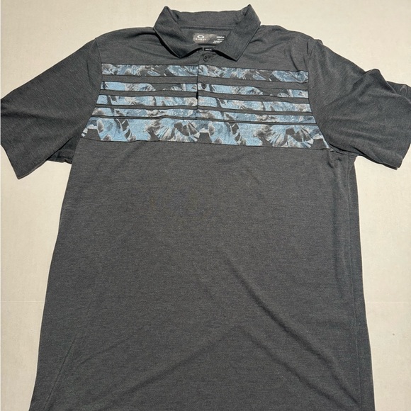Oakley Hydrolix Regular Fit SS Polo, Grey w/ Blue design, Men's Large #889 - Picture 1 of 6